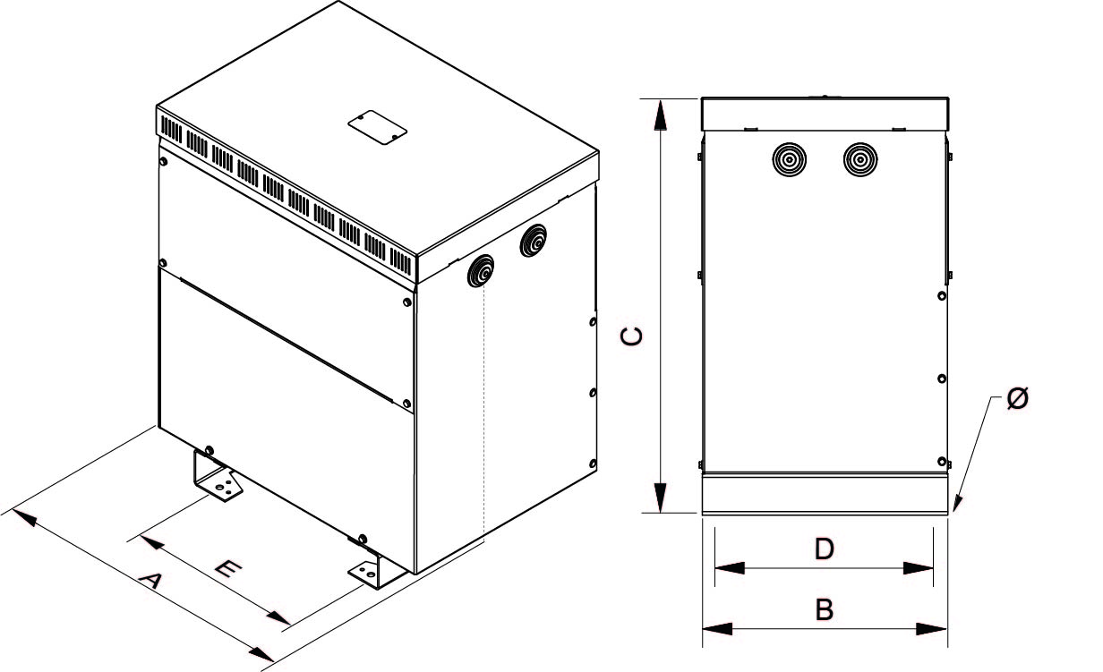 Plano de Compensateurs dʼharmoniques pour lʼindustrie. Série C20F. Puissance de 20 kVA