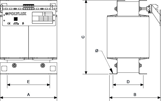 Plano de Transformateurs dʼisolement monophasés - Série TKX. Puissance de 6,3 kVA