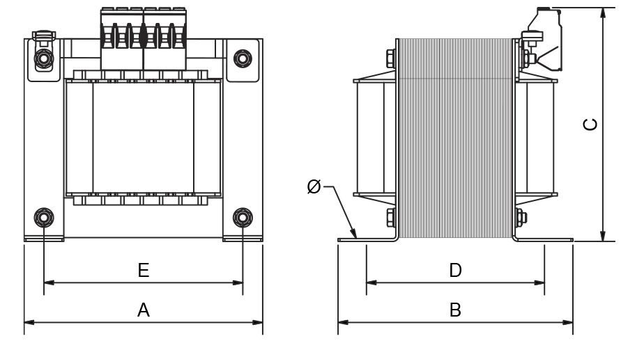 Plano de Transformateurs dʼisolement monophasés Série PX