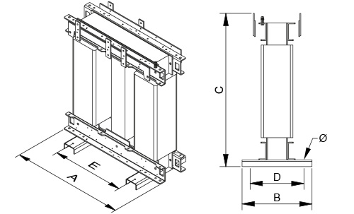 Plano de Transformadores aislamiento trifásico-monofásico. TTKX. Potencia de 80 kVA